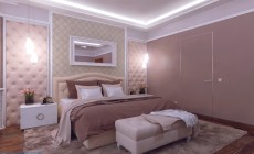 Спальная комната 20 кв. м в классическом стиле для супружеской пары средних лет.