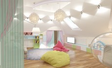 Детская игровая комната, расположенная в мансарде частного дома