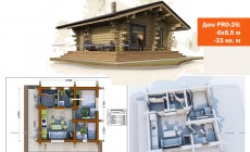 Одноэтажный дом с тремя комнатами из бревна