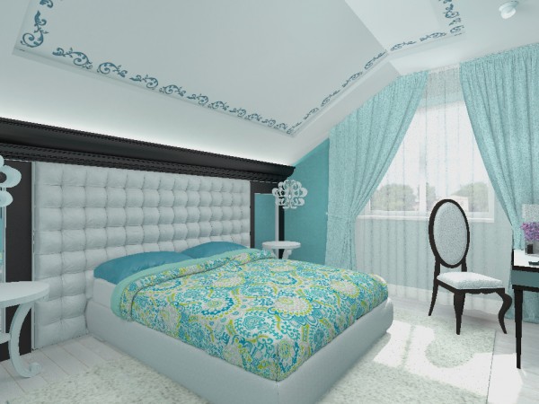 Голубая спальня в мансарде.