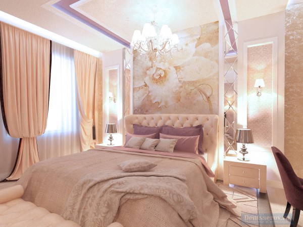 Спальня 20 кв. м и гардеробные в классическом стиле с элементами ар-деко.