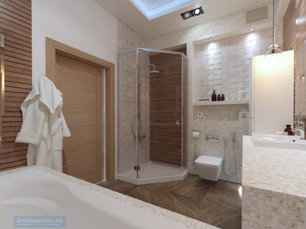 Ванная комната 7 кв. м в двухкомнатной квартире, современный стиль