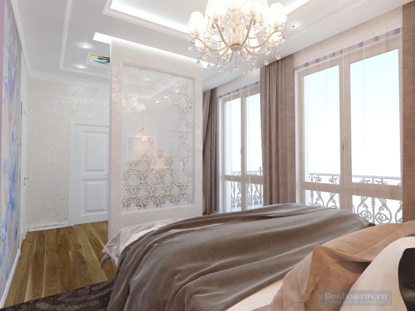 Спальня в трехкомнатной квартире, современный классический стиль  