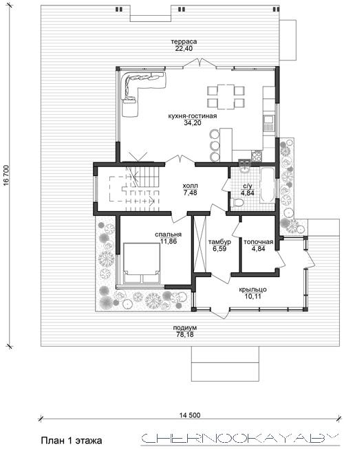 Современный проект дома №1501 план