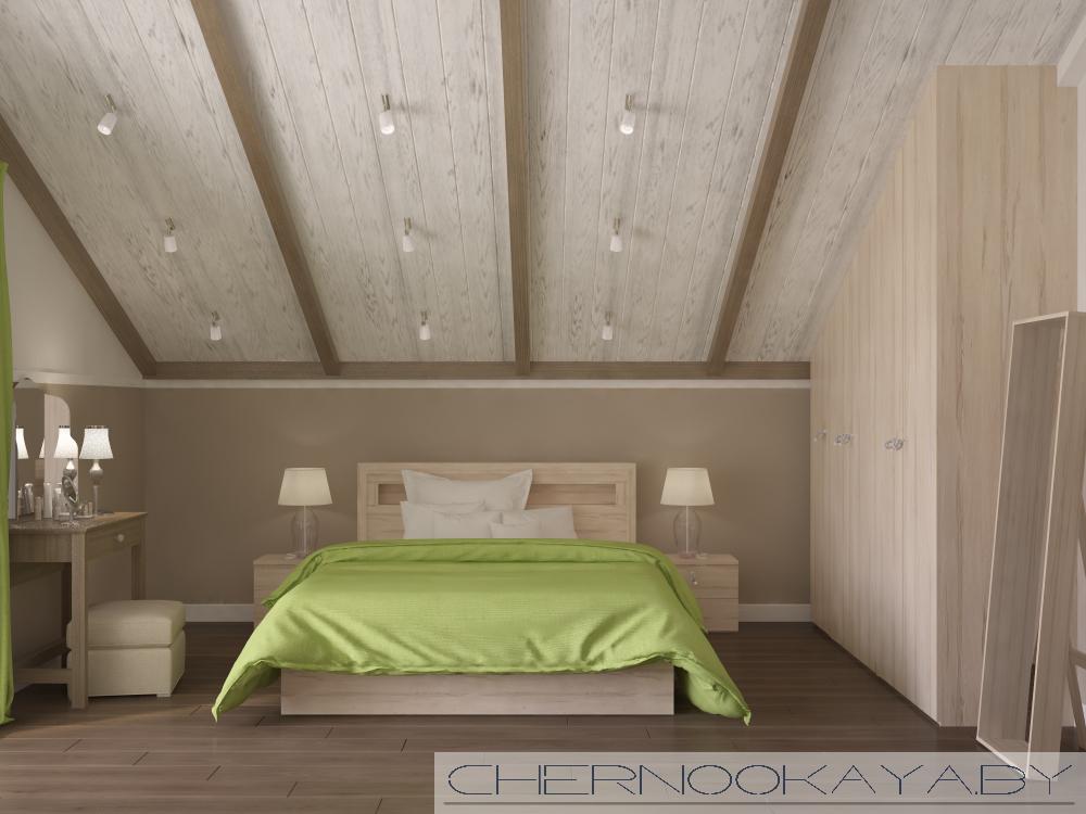 Дизайн спальни в мансарде со скошенным потолком