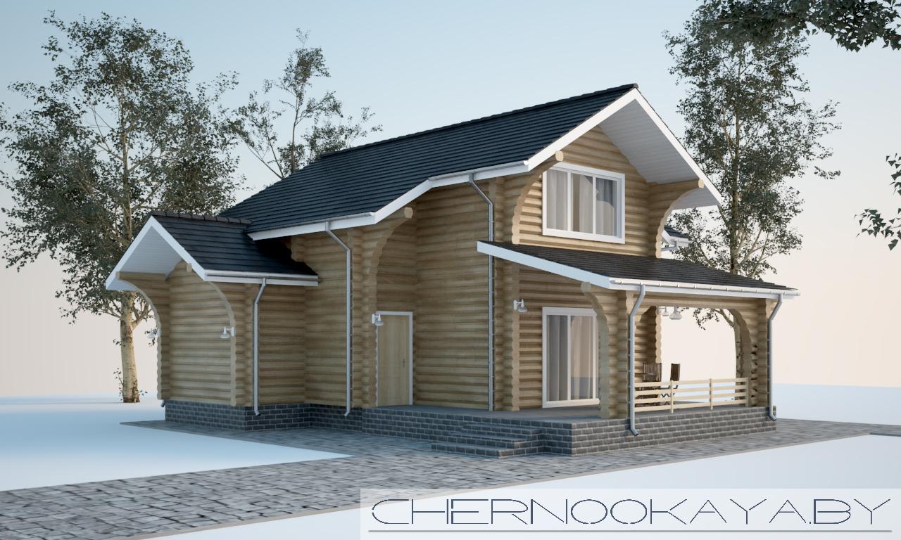 Проект деревянного дома №1583 с мансардой фасад