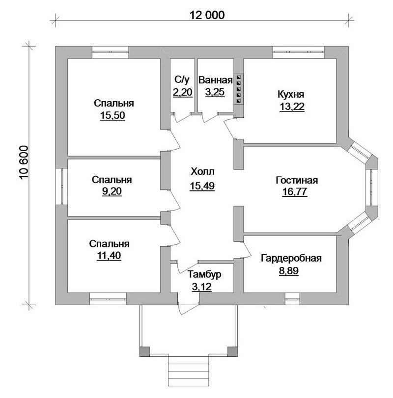Эскизный проект 1-этажного коттеджа A-045 план