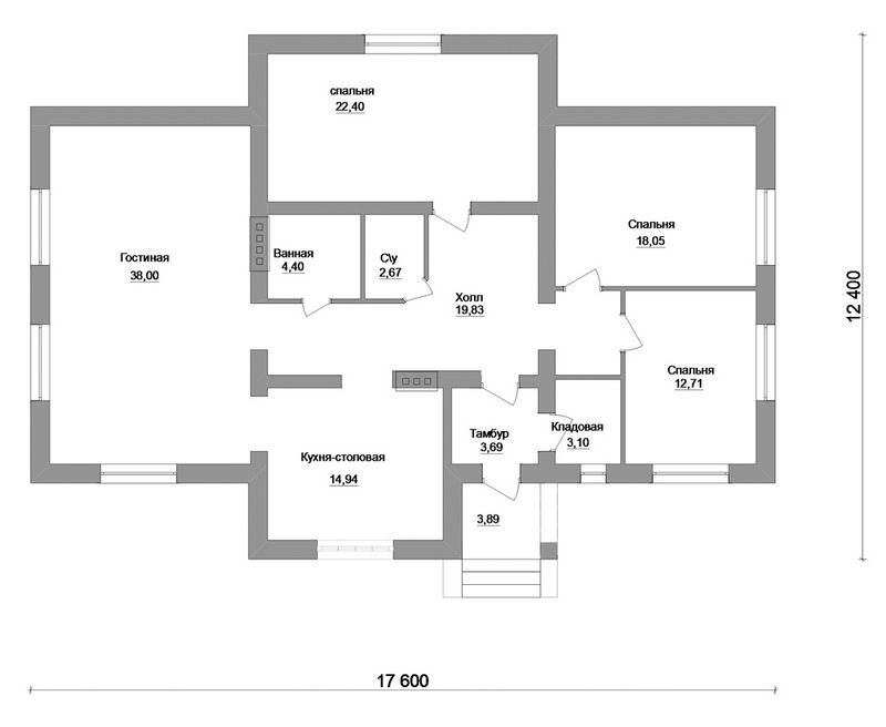 Готовый эскизный проект 1-этажного дома план
