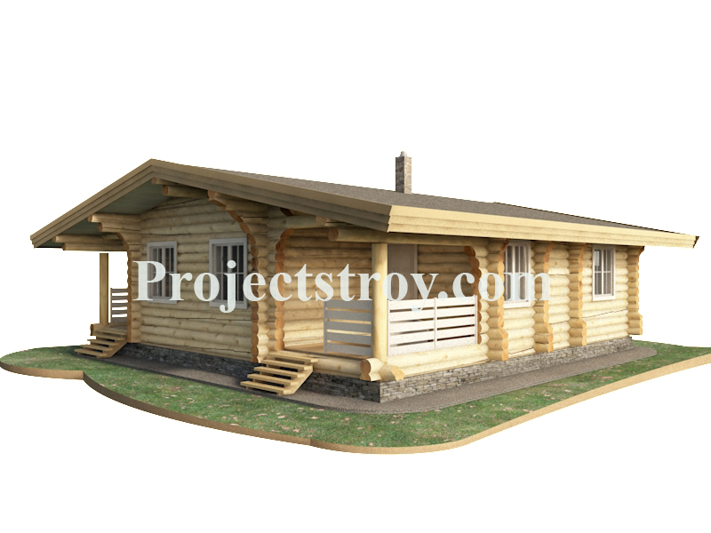 Одноэтажный деревянный дом - шале из бревна фасад