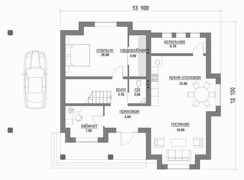 Проект двухэтажного дома с 3 спальнями план