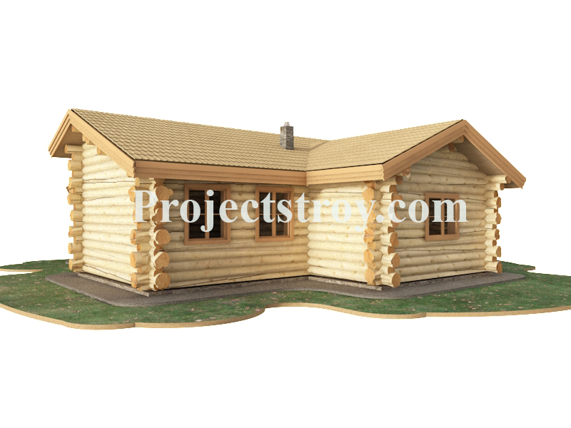 Проект деревянного одноэтажного дома - дикий сруб фасад