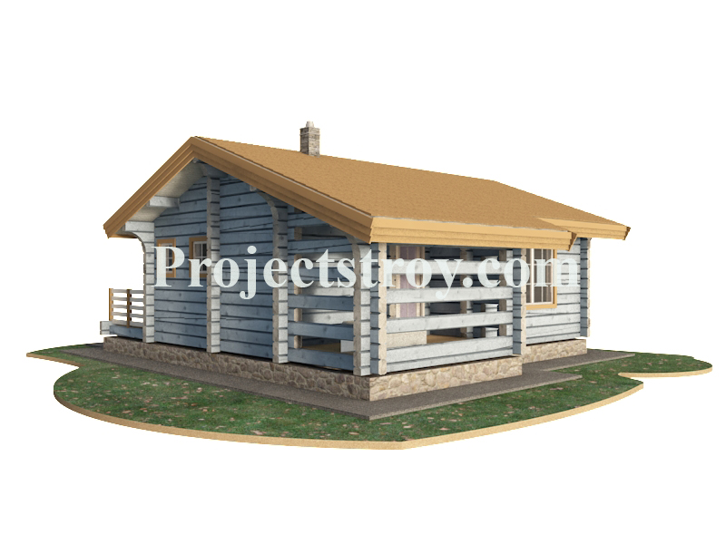 Одноэтажный деревянный дом из лафета с баней фасад