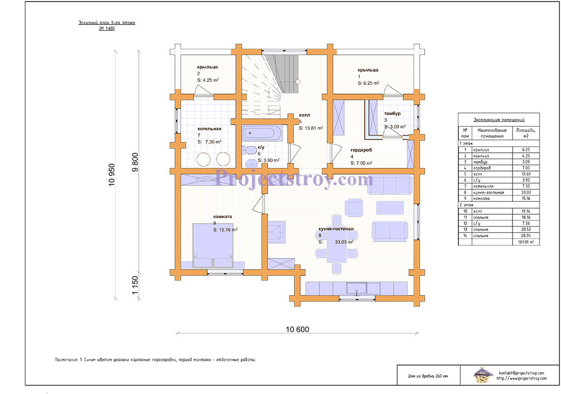Проект бревенчатого дома из ОЦБ 260 мм план