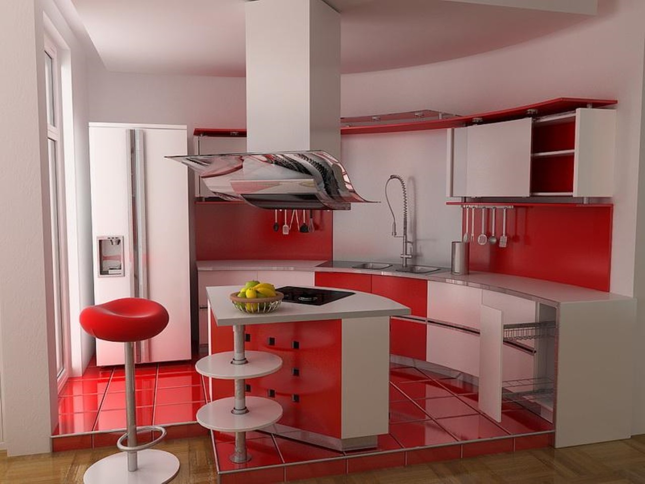 Красный пол на кухне