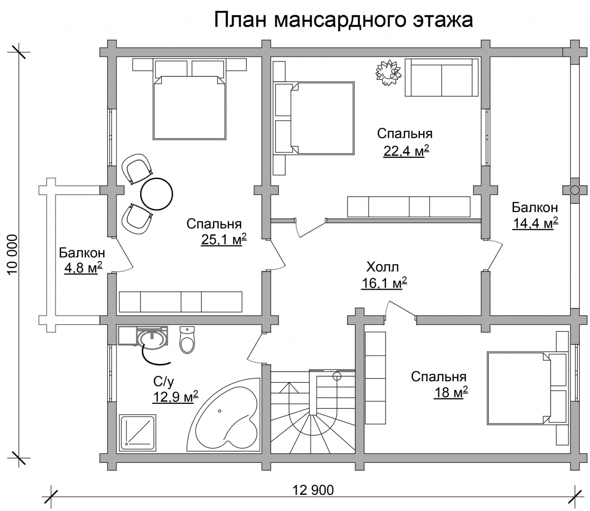 Проект бревенчатого дома AM-2006 план