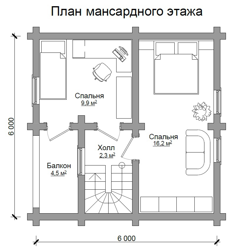 Проект бревенчатого дома AM-2002 план
