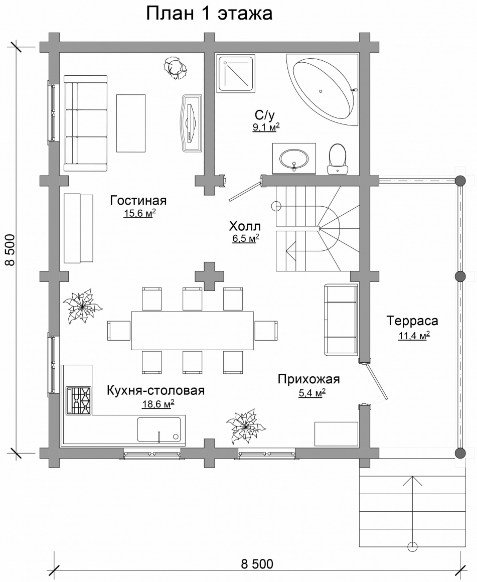 Проект бревенчатого дома AM-2004 план