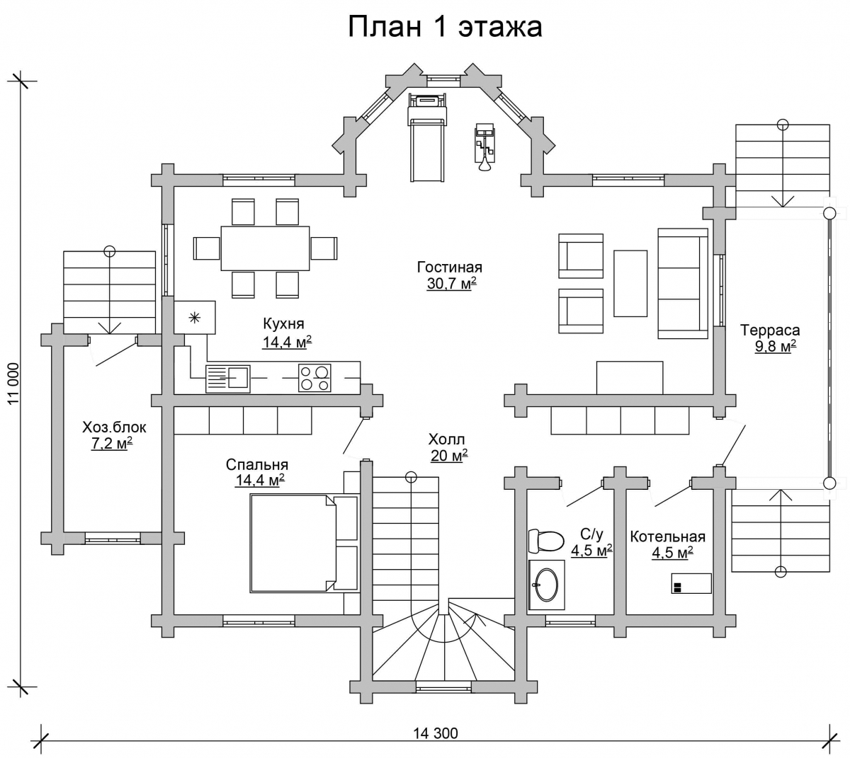 Проект бревенчатого дома AM-2011 план