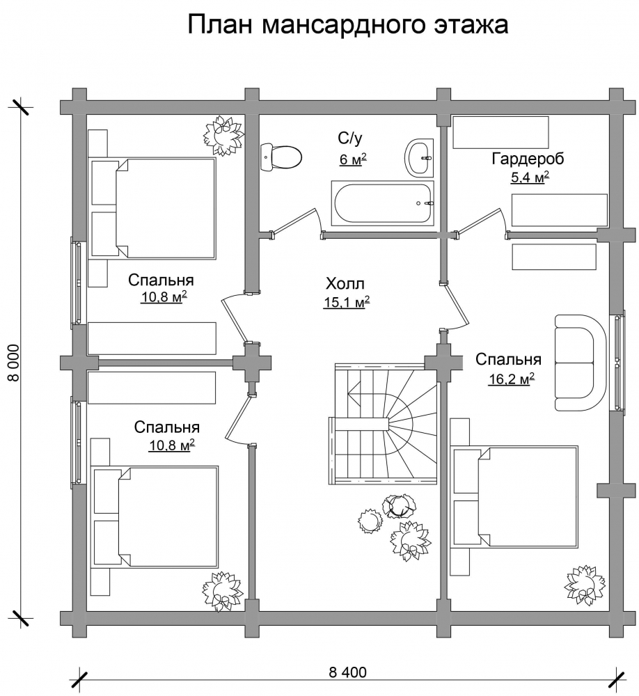 Проект бревенчатого дома AM-2014 план
