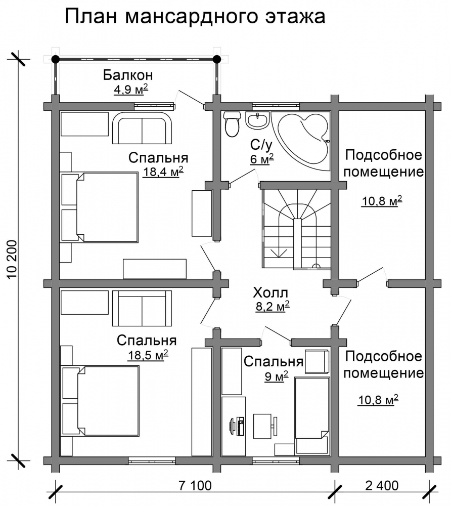Проект бревенчатого дома AM-2015 план