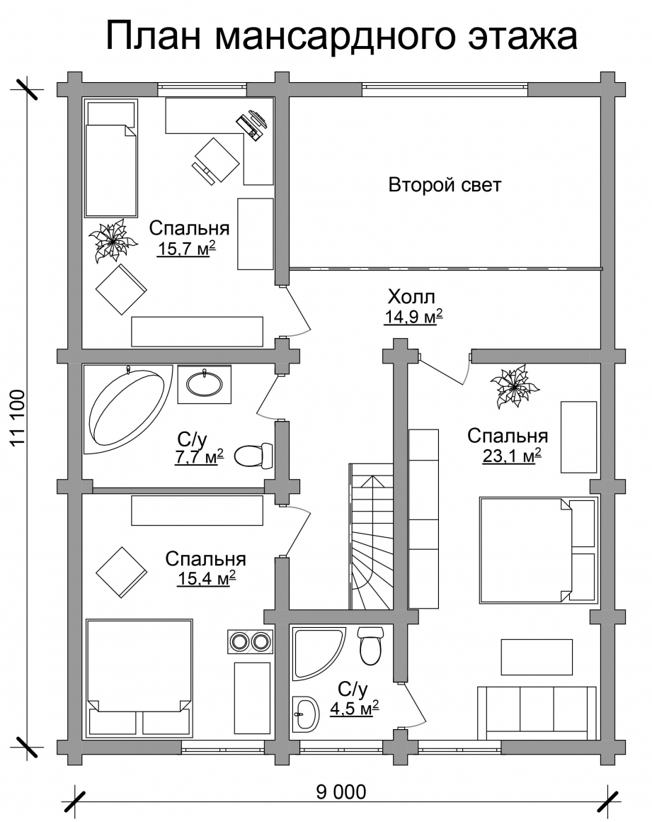 Проект бревенчатого дома AM-2016 план