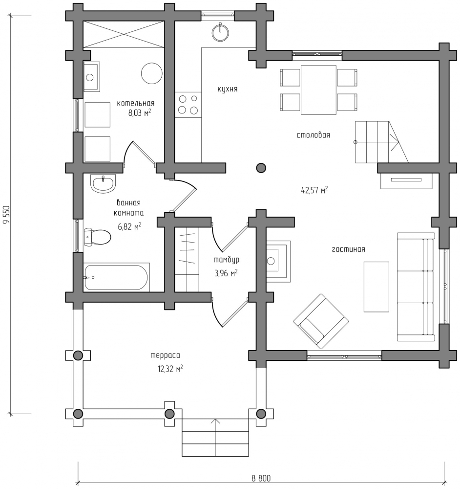 Проект бревенчатого дома AM-2024 план