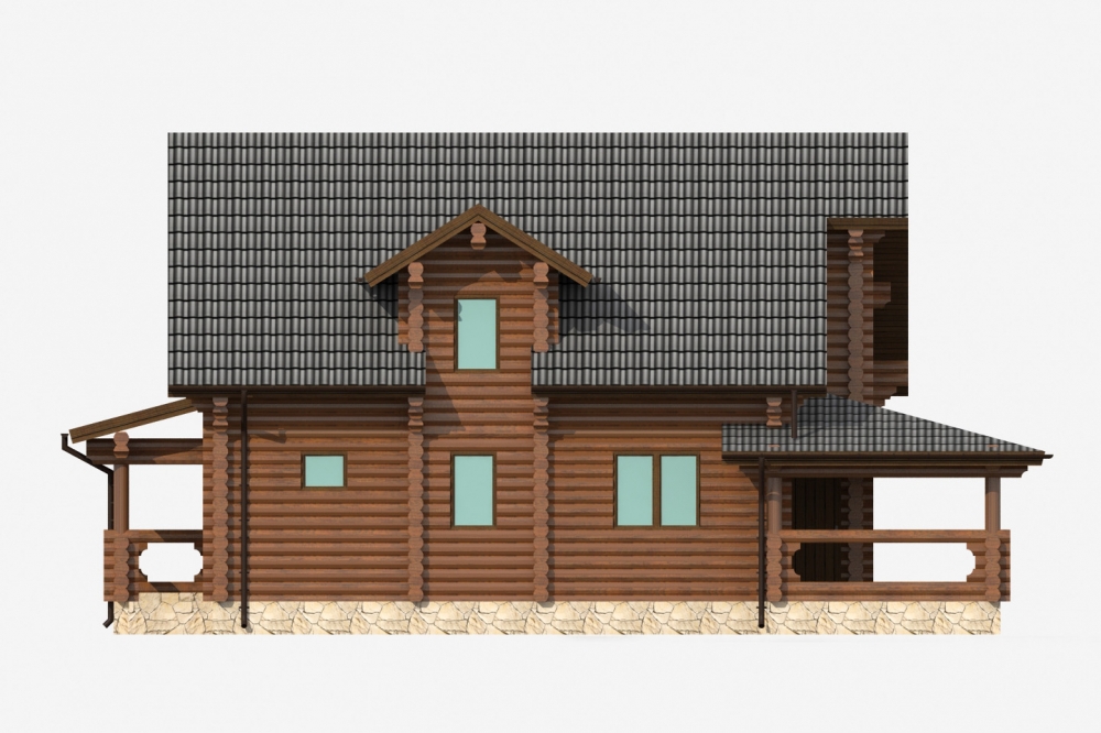 Проект бревенчатого дома AM-2025 фасад