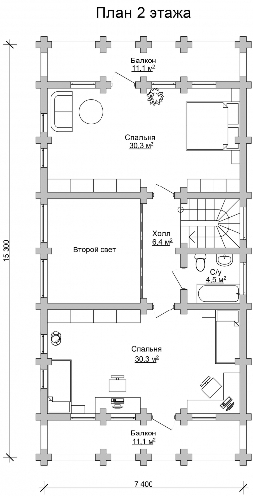 Проект бревенчатого дома AM-2030 план