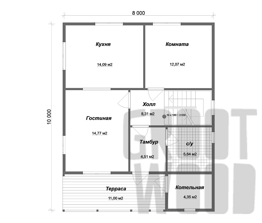 Дом с мансардным этажом 10 х 8 м, 145 кв. м. план