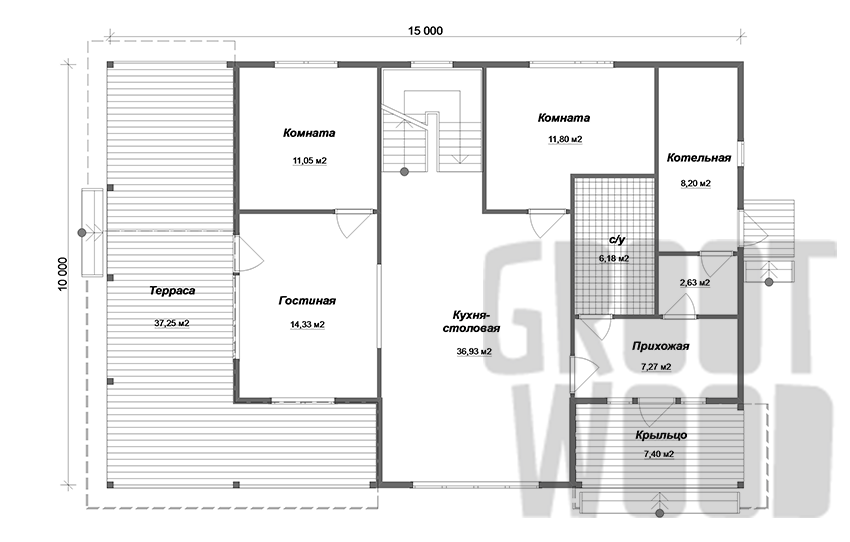Двухэтажный дом 15 х 10 м, 255 кв. м. план