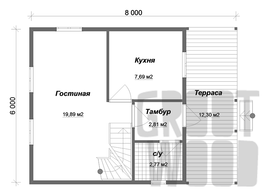 Дом с мансардным этажом 8 х 6 м, 86 кв. м. план