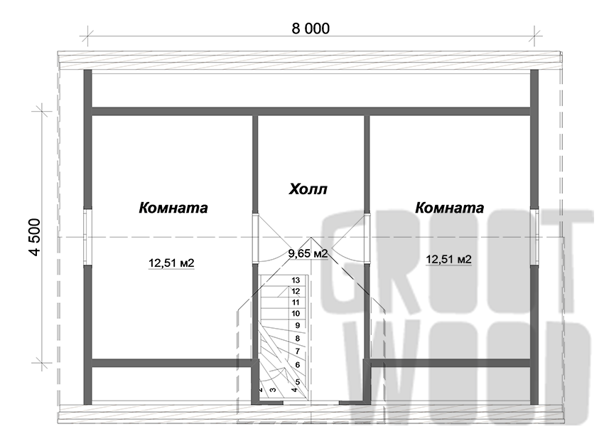 Дом с мансардным этажом 8 х 6 м, 86 кв. м. план