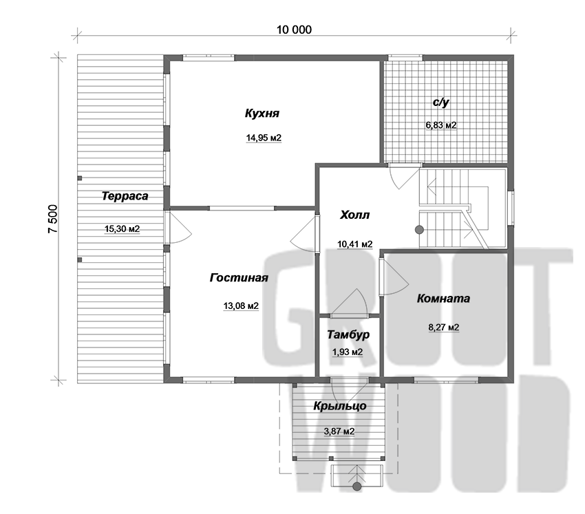 Двухэтажный дом 8 х 7,5 м, 139 кв. м. план