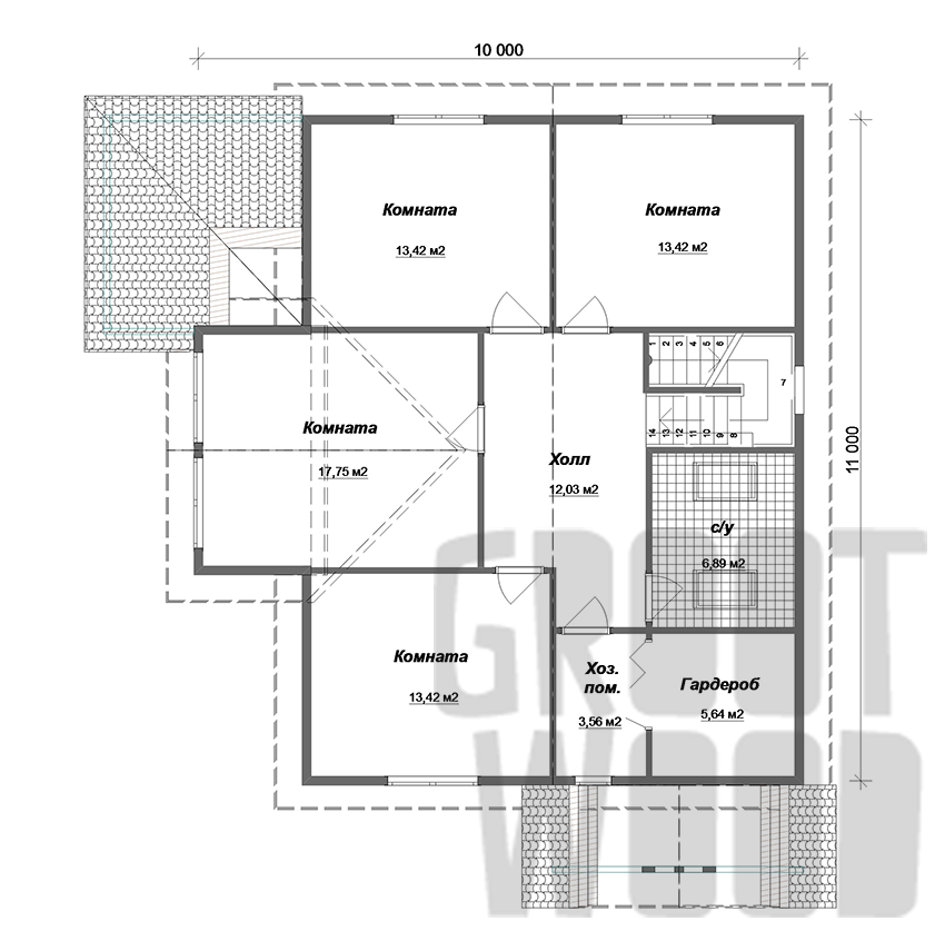 Полутораэтажный дом 11 х 8 м, 217 кв. м. план