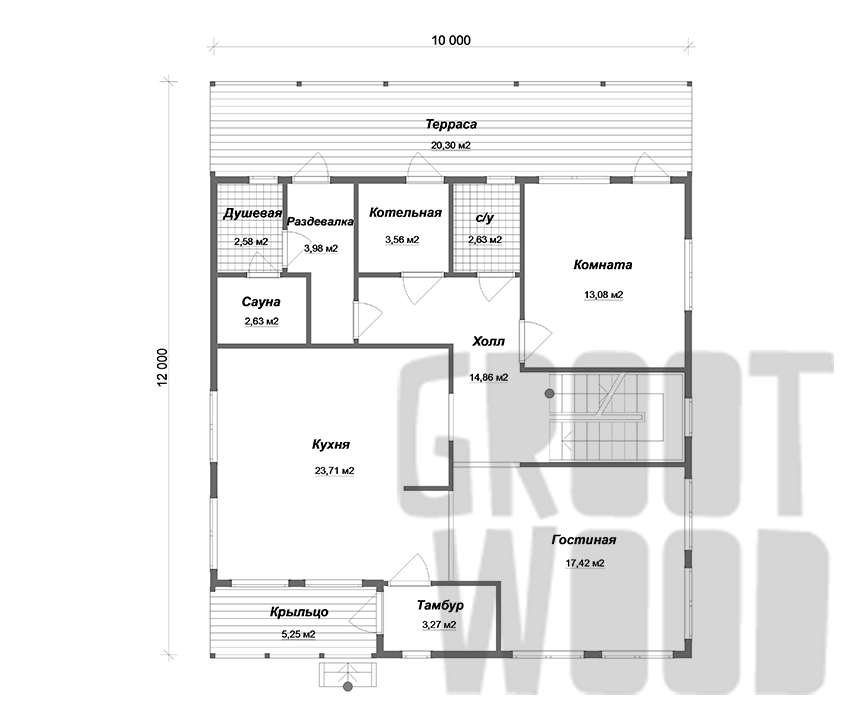 Двухэтажный дом 12 х 10 м, 240 кв. м. план