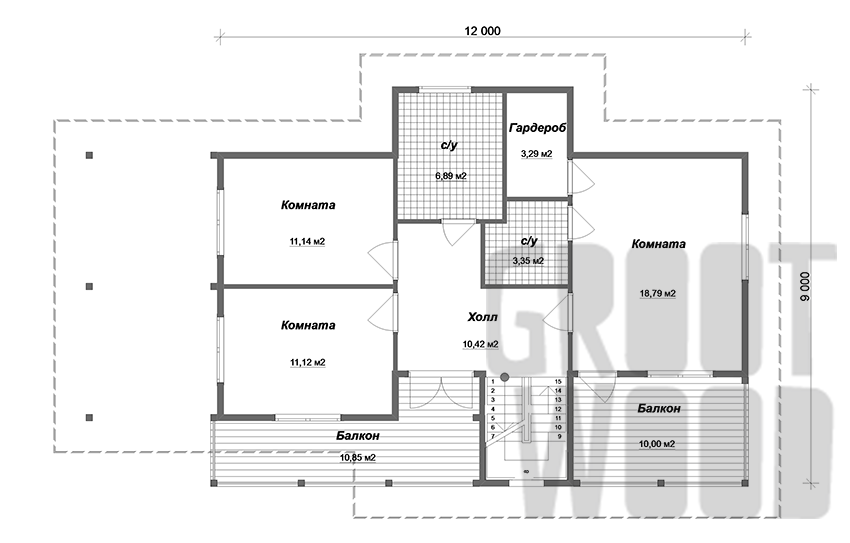 Двухэтажный дом 15 х 9 м, 231 кв. м. план