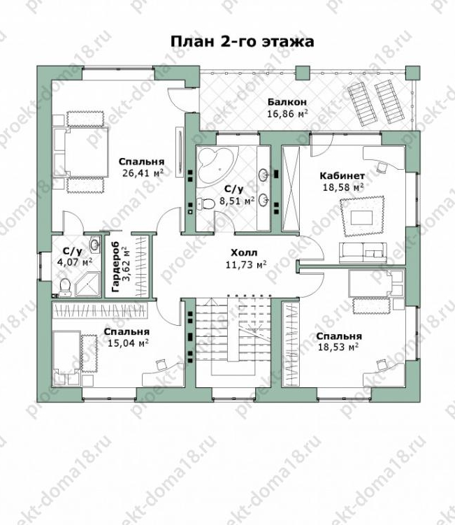 Проект двухэтажного дома с гаражом  К-06-17 план