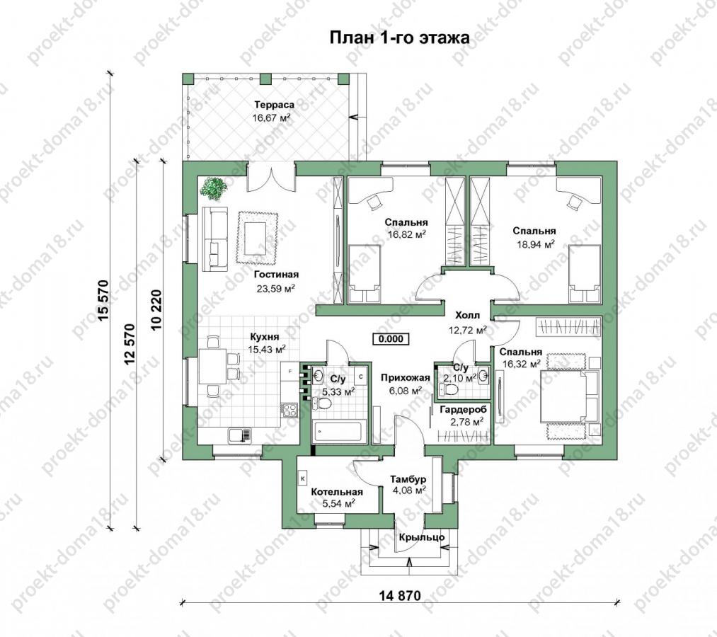 Проект одноэтажного дома Б-05-16/а план