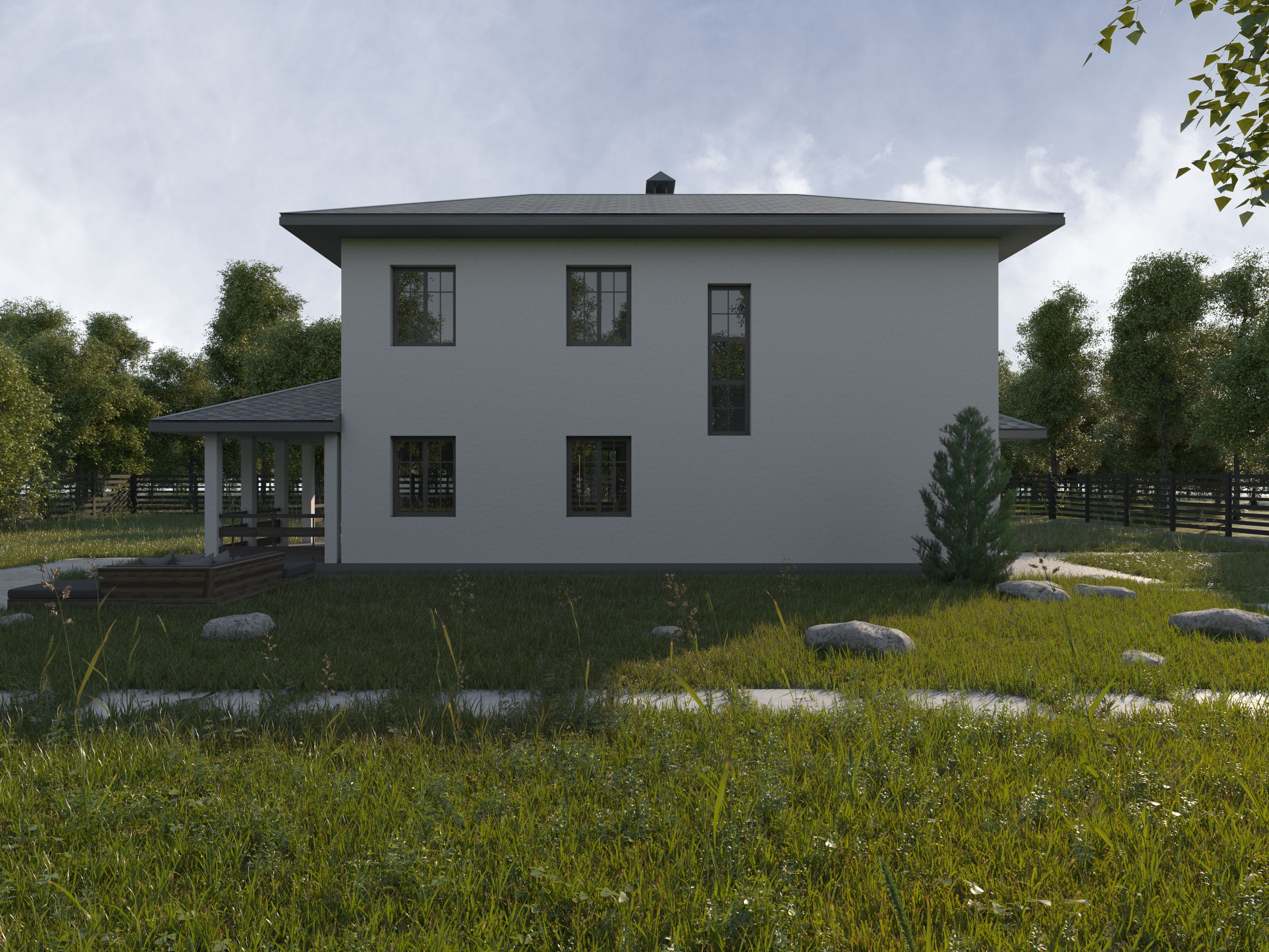 Проект дома для узкого участка - 104 кв.м /Рок-143 фасад