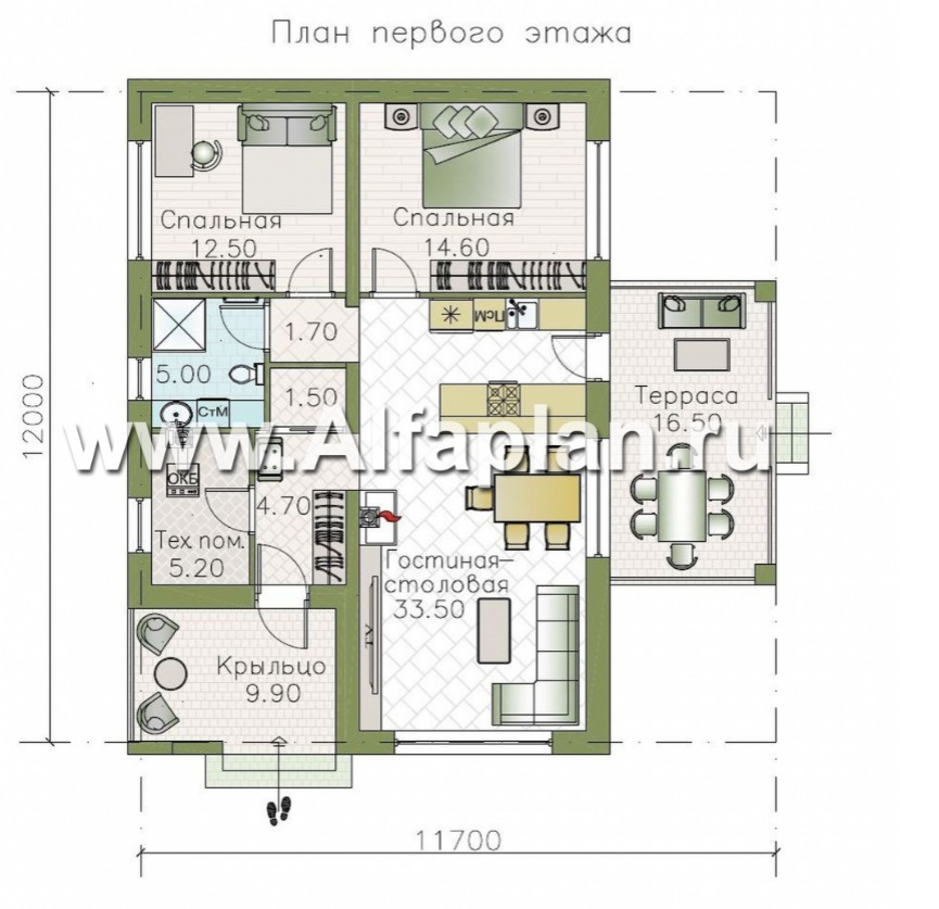 Проект дома 718A `Корица` - одноэтажный дом с двум план