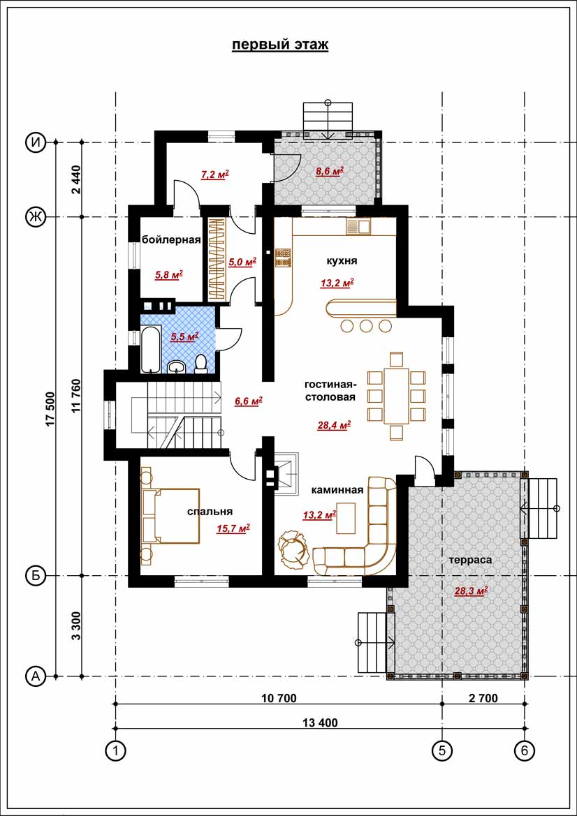 Двухэтажный жилой дом 005 план
