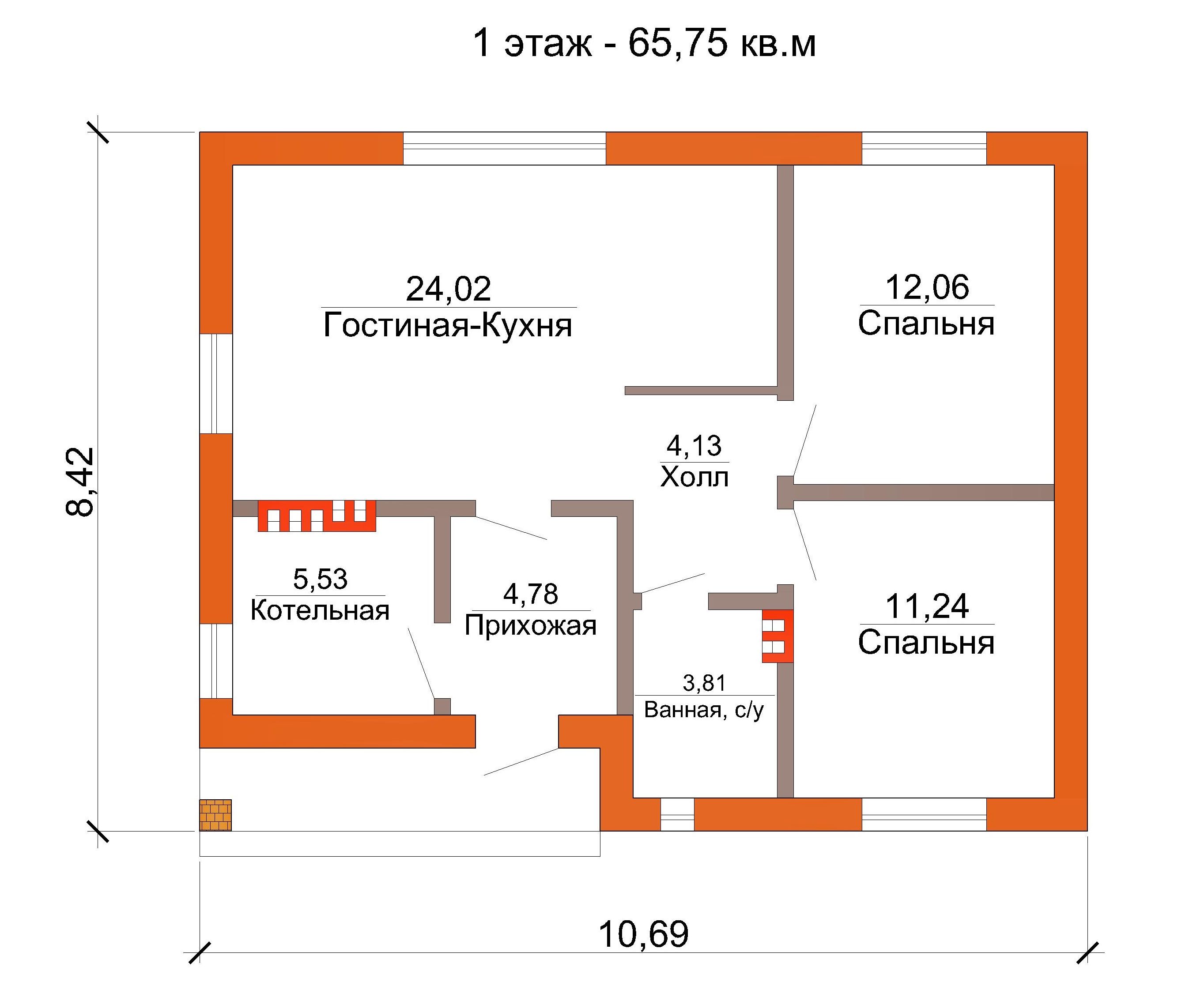Готовый проект дома 65 кв.м // Артикул ВС-283 план