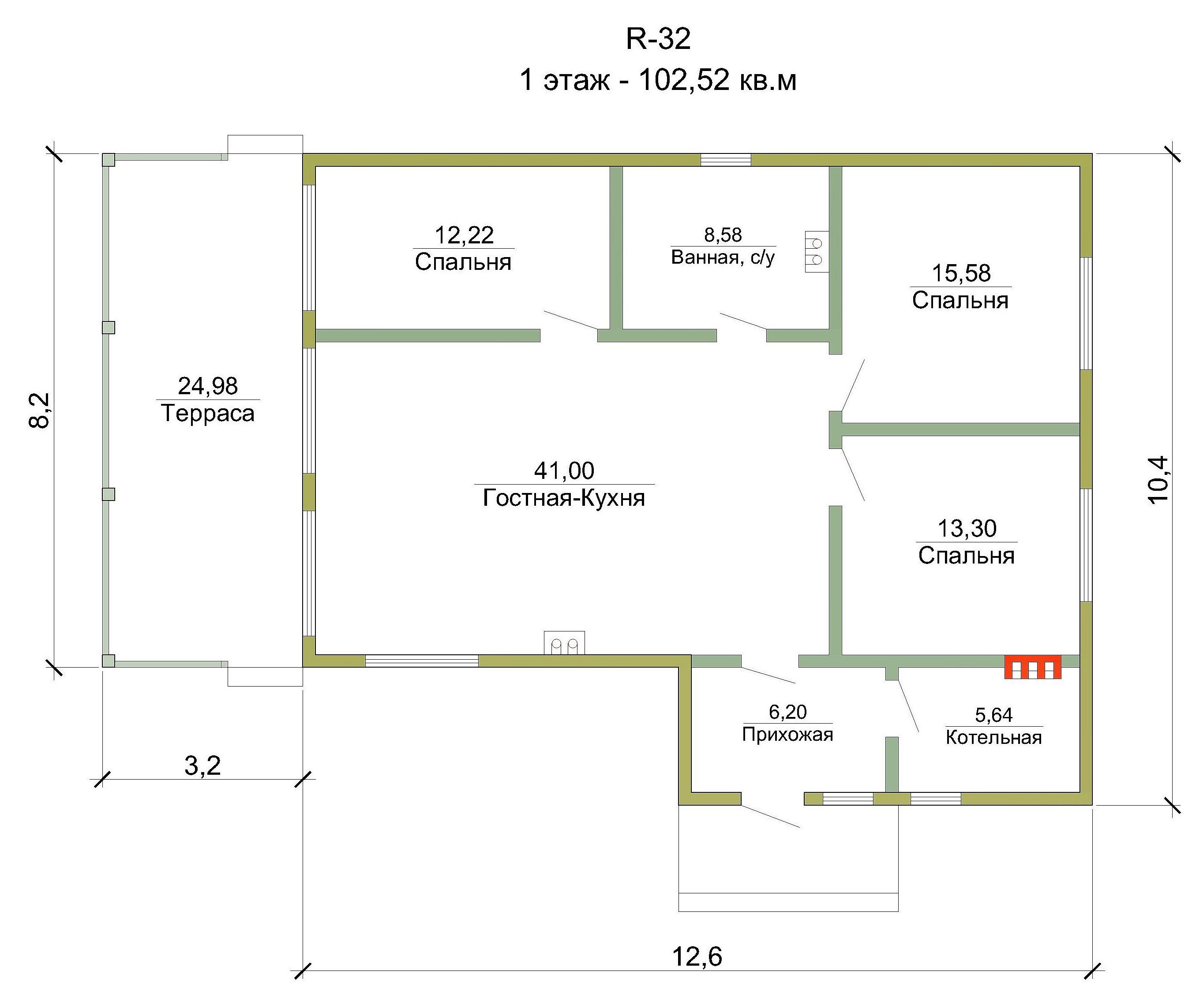Готовый проект дома 102 кв.м / Артикул R-32 план