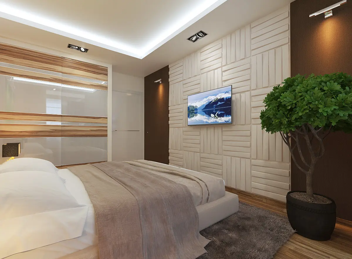 Спальная комната 14 кв. м с лоджией в современном стиле 2