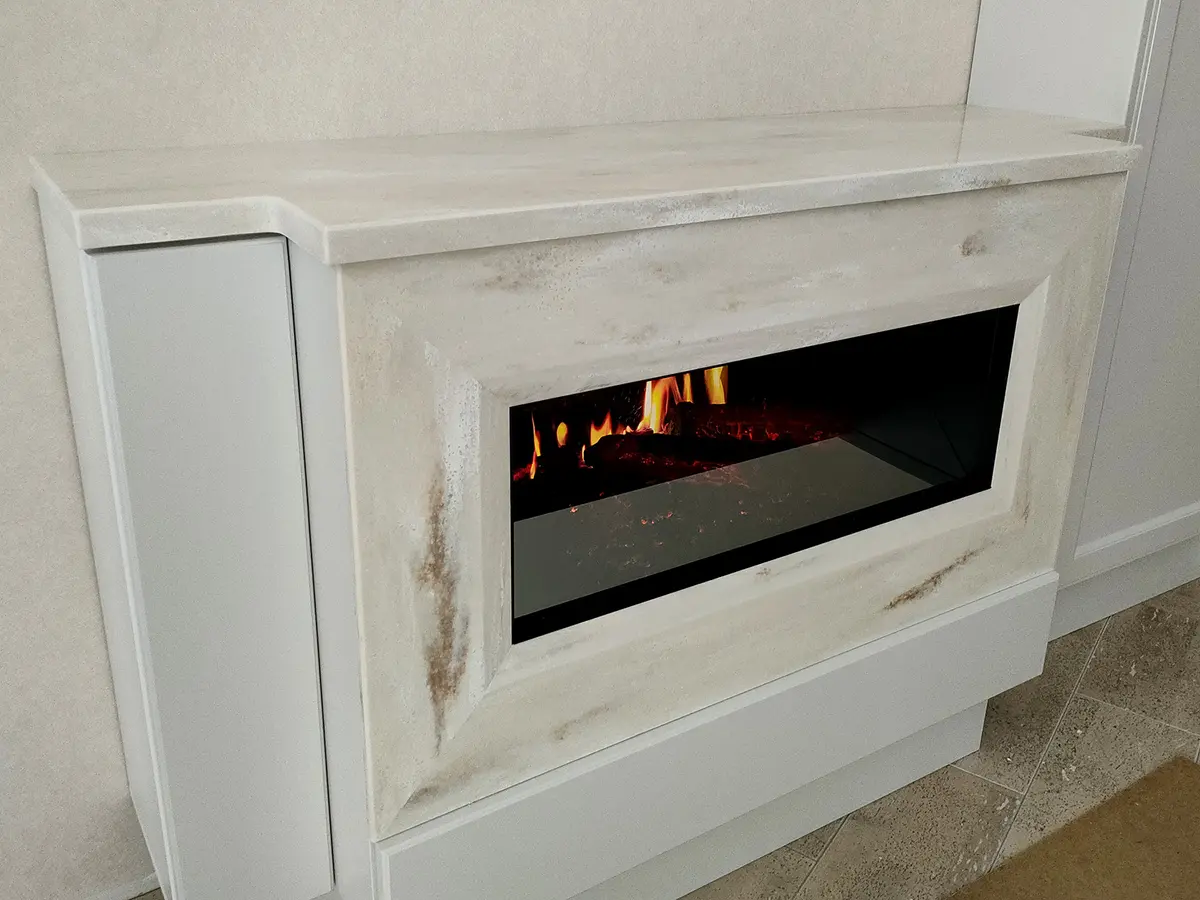 Облицовка камина искусственным камнем Corian 1