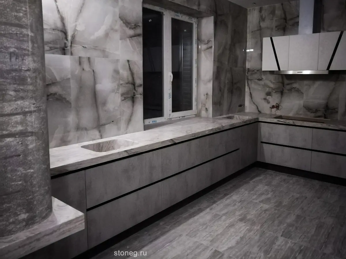 Кухонная столешница и барная из искусственного камня Corian под мрамор 1
