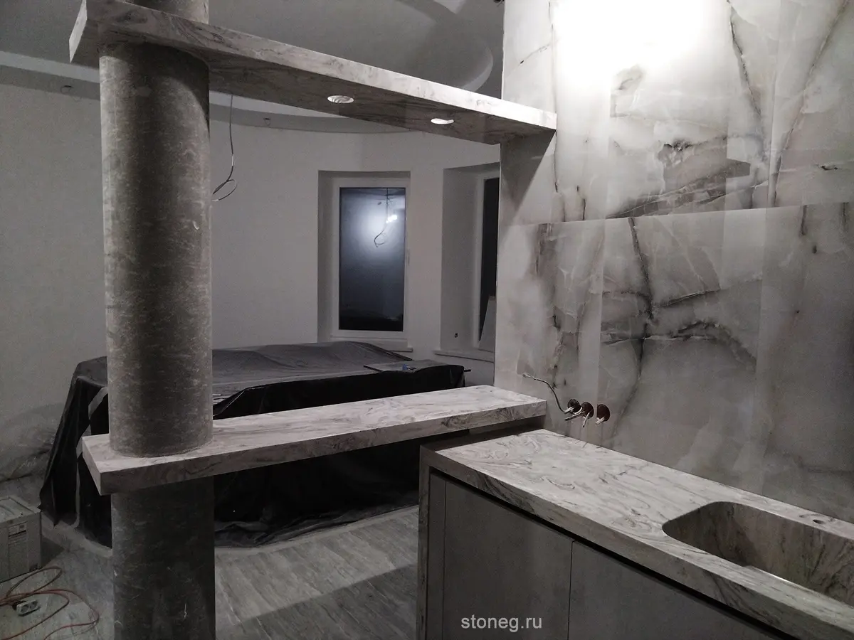 Кухонная столешница и барная из искусственного камня Corian под мрамор 5