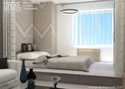 Спальня гостиная с подиумом