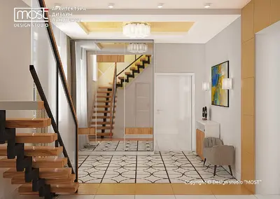 Холл с лестницей - в сочных цитрусовых цветах