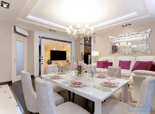 Большая гостиная 30 кв. м в, выполненная в стиле современная классика.